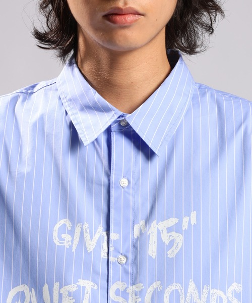 RAGEBLUE（レイジブルー）の「LETTERED LOGO STRIPE LOOSE SHIRTS/レタードロゴストライプルーズシャツ（シャツ/ブラウス・メンズ・その他5/ライトブルー・LARGE/MEDIUM）」の18枚目の写真