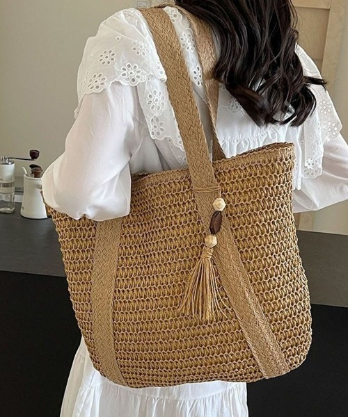Miniministore(ミニミニストア)の「カゴバッグ 大容量 編み込みトートバッグ(かごバッグ・レディース・ベージュ/アイボリー/カーキ・FREE)」の1枚目の写真