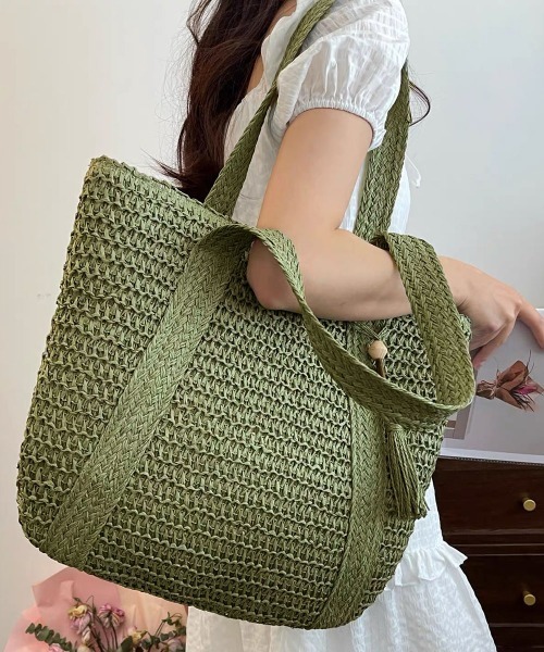 Miniministore(ミニミニストア)の「カゴバッグ 大容量 編み込みトートバッグ(かごバッグ・レディース・ベージュ/アイボリー/カーキ・FREE)」の7枚目の写真