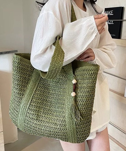 Miniministore(ミニミニストア)の「カゴバッグ 大容量 編み込みトートバッグ(かごバッグ・レディース・ベージュ/アイボリー/カーキ・FREE)」の5枚目の写真