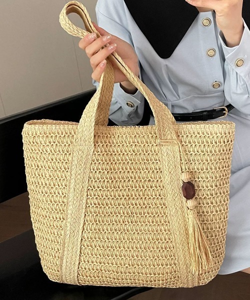 Miniministore(ミニミニストア)の「カゴバッグ 大容量 編み込みトートバッグ(かごバッグ・レディース・ベージュ/アイボリー/カーキ・FREE)」の21枚目の写真