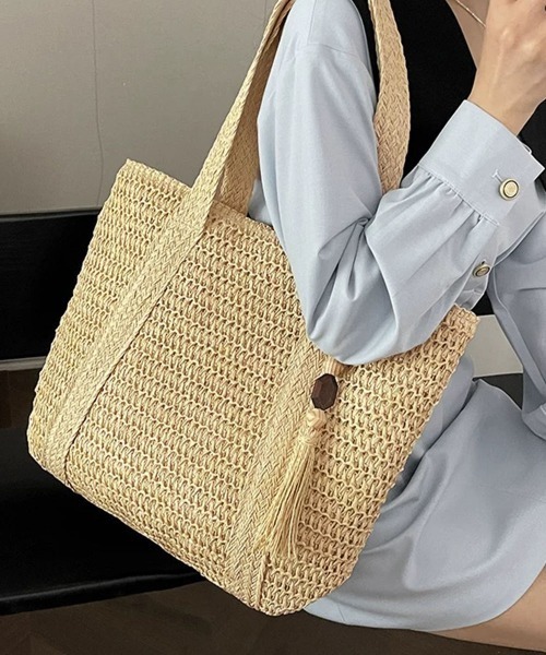 Miniministore(ミニミニストア)の「カゴバッグ 大容量 編み込みトートバッグ(かごバッグ・レディース・ベージュ/アイボリー/カーキ・FREE)」の20枚目の写真