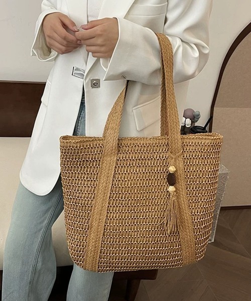 Miniministore(ミニミニストア)の「カゴバッグ 大容量 編み込みトートバッグ(かごバッグ・レディース・ベージュ/アイボリー/カーキ・FREE)」の15枚目の写真