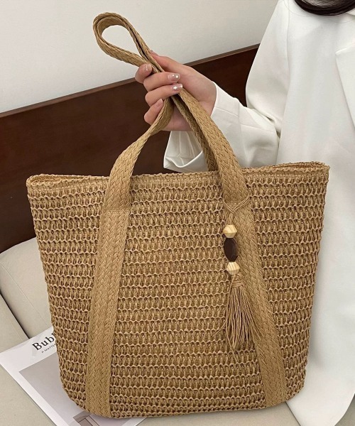 Miniministore(ミニミニストア)の「カゴバッグ 大容量 編み込みトートバッグ(かごバッグ・レディース・ベージュ/アイボリー/カーキ・FREE)」の13枚目の写真