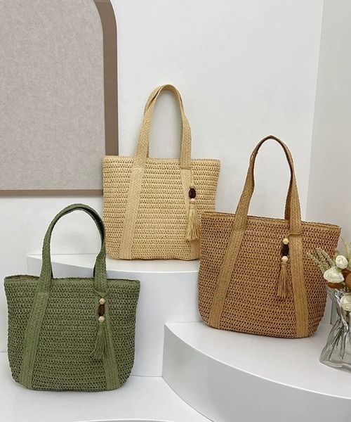 Miniministore(ミニミニストア)の「カゴバッグ 大容量 編み込みトートバッグ(かごバッグ・レディース・ベージュ/アイボリー/カーキ・FREE)」の10枚目の写真