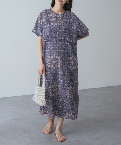 refinedworks(リファインドワークス)の「【refinedworks】一枚でサマになる ダマスク柄 パイピング ワンピース(ワンピース・レディース・ブラック/パープル・FREE)」の14枚目の写真
