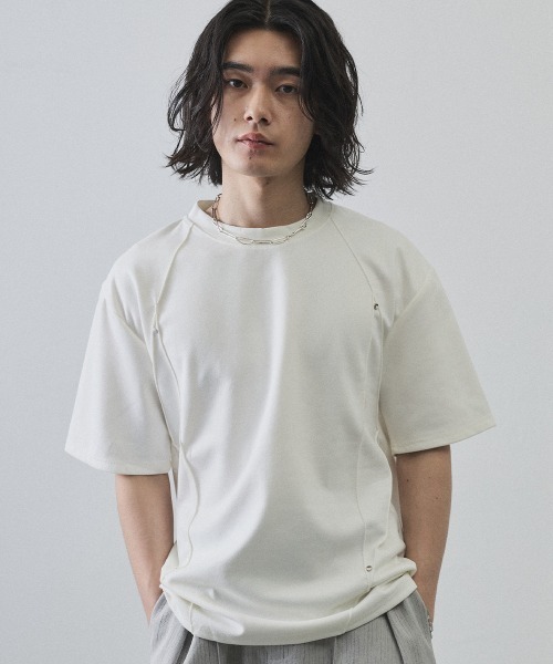 Shoowtime（ショウタイム）の「Cord Detail Compact T-Shirt / コードデザインコンパクトTシャツ（Tシャツ/カットソー・メンズ・ホワイト/ブラック/グレー・MEDIUM/LARGE/X-LARGE）」の2枚目の写真