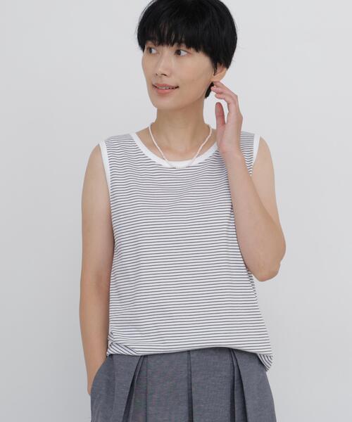 human woman（ヒューマンウーマン）の「ハイゲージボーダータンク（タンクトップ・レディース・チャコールグレー/ダークインディゴブルー・MEDIUM）」の9枚目の写真
