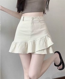 切替フリルデニムミニスカート