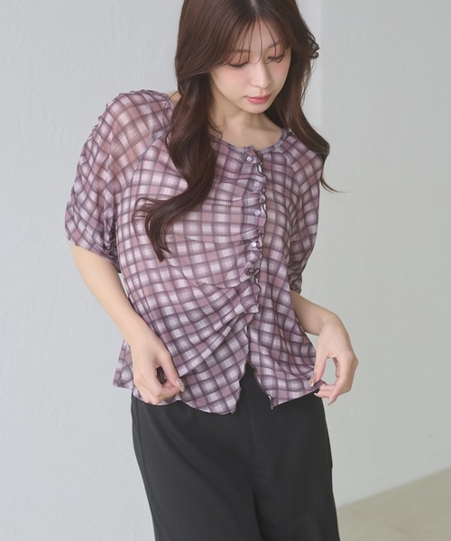 Ambre Neige(アンブルネージュ)の「sheer gathere top / シアーギャザートップス(シャツ/ブラウス・レディース・その他/グレー/アイボリー/ダークブラウン・FREE)」の4枚目の写真