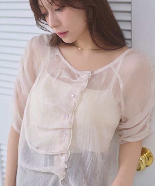 Ambre Neige(アンブルネージュ)の「sheer gathere top / シアーギャザートップス(シャツ/ブラウス・レディース・その他/グレー/アイボリー/ダークブラウン・FREE)」の2枚目の写真