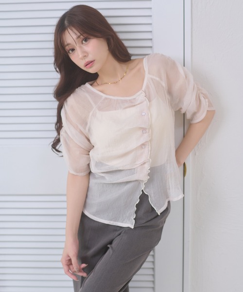 Ambre Neige(アンブルネージュ)の「sheer gathere top / シアーギャザートップス(シャツ/ブラウス・レディース・その他/グレー/アイボリー/ダークブラウン・FREE)」の16枚目の写真