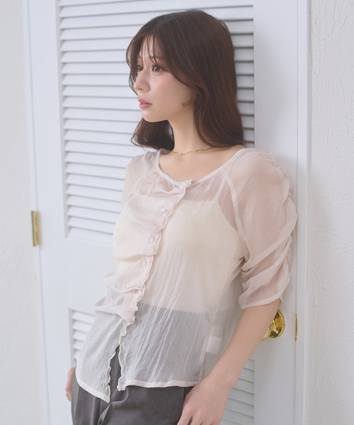 Ambre Neige(アンブルネージュ)の「sheer gathere top / シアーギャザートップス(シャツ/ブラウス・レディース・その他/グレー/アイボリー/ダークブラウン・FREE)」の14枚目の写真