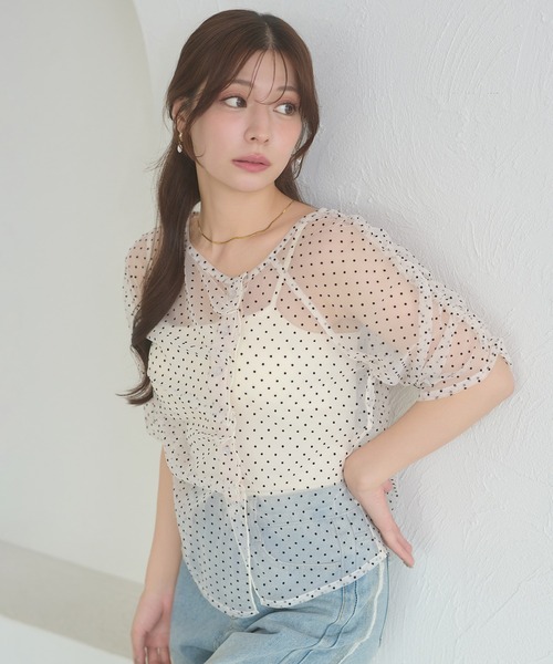 Ambre Neige(アンブルネージュ)の「sheer gathere top / シアーギャザートップス(シャツ/ブラウス・レディース・その他/グレー/アイボリー/ダークブラウン・FREE)」の5枚目の写真