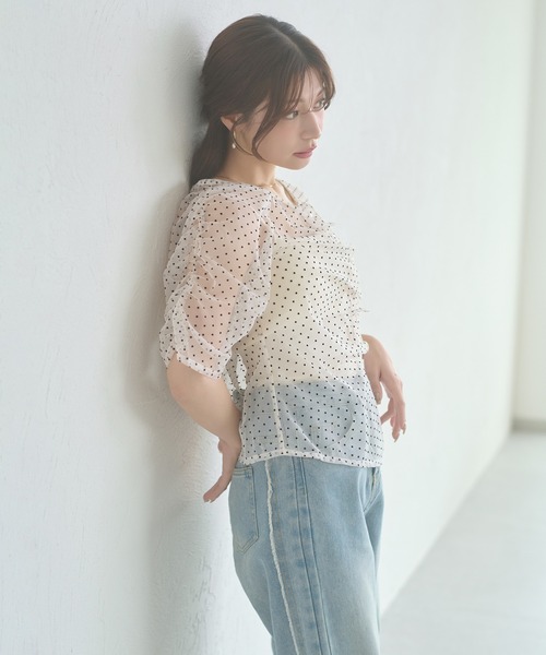 Ambre Neige(アンブルネージュ)の「sheer gathere top / シアーギャザートップス(シャツ/ブラウス・レディース・その他/グレー/アイボリー/ダークブラウン・FREE)」の6枚目の写真