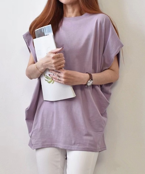 Amulet(アミュレット)の「サイドギャザーが映えるこなれデザイン サイドギャザーカットソー(Tシャツ/カットソー・レディース・オレンジ/イエロー/ブラック/パープル/カーキ・FREE)」の3枚目の写真