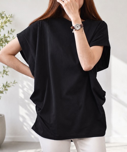 Amulet(アミュレット)の「サイドギャザーが映えるこなれデザイン サイドギャザーカットソー(Tシャツ/カットソー・レディース・オレンジ/イエロー/ブラック/パープル/カーキ・FREE)」の7枚目の写真