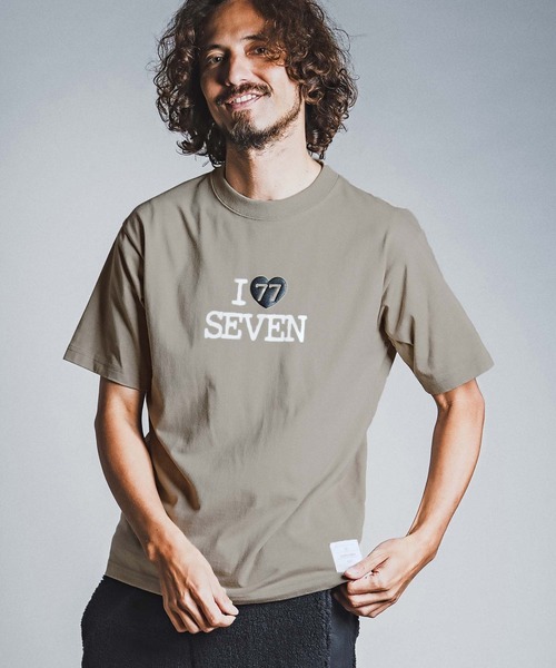 seventy seven（セブンティセブン）の「mt10611- heavy oz USA cotton S-S t-shirt (I love seven) Tシャツ(7726W080)（Tシャツ/カットソー・メンズ・ホワイト/ブラック/サンドベージュ・S/M/L/XL）」の3枚目の写真