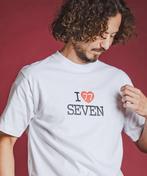 seventy seven（セブンティセブン）の「mt10611- heavy oz USA cotton S-S t-shirt (I love seven) Tシャツ(7726W080)（Tシャツ/カットソー・メンズ・ホワイト/ブラック/サンドベージュ・S/M/L/XL）」の4枚目の写真