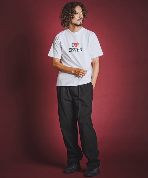seventy seven（セブンティセブン）の「mt10611- heavy oz USA cotton S-S t-shirt (I love seven) Tシャツ(7726W080)（Tシャツ/カットソー・メンズ・ホワイト/ブラック/サンドベージュ・S/M/L/XL）」の6枚目の写真