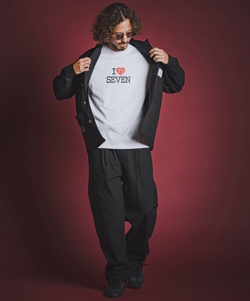 seventy seven（セブンティセブン）の「mt10611- heavy oz USA cotton S-S t-shirt (I love seven) Tシャツ(7726W080)（Tシャツ/カットソー・メンズ・ホワイト/ブラック/サンドベージュ・S/M/L/XL）」の7枚目の写真