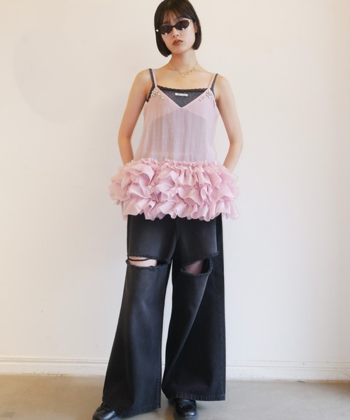 HONEY MI HONEY（ハニーミーハニー）の「HONEY logo cup-in floral camisole（キャミソール・レディース・ブラック/ベージュ・FREE）」の5枚目の写真