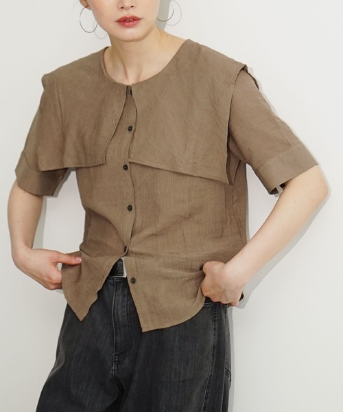 e-zakkamania stores（イーザッカマニアストアーズ）の「楊柳セーラーカラーブラウス（シャツ/ブラウス・レディース・オフホワイト/モカ・フリー）」の2枚目の写真