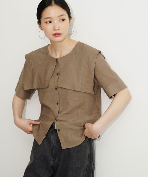 e-zakkamania stores（イーザッカマニアストアーズ）の「楊柳セーラーカラーブラウス（シャツ/ブラウス・レディース・オフホワイト/モカ・フリー）」の6枚目の写真