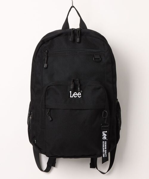 Lee(リー)の「Lee/リー 撥水 ロゴ ワンポイント刺繍 フロントメッシュ テープチャーム付き バックパック/リュックサック/大容量 約23L/レディース メンズ(バックパック/リュック・レディース・ブラック×ホワイト/ブラック×パープル/ブラック×グリーン/ブラック×ピンク/ブラック×ブラック・FREE)」の6枚目の写真