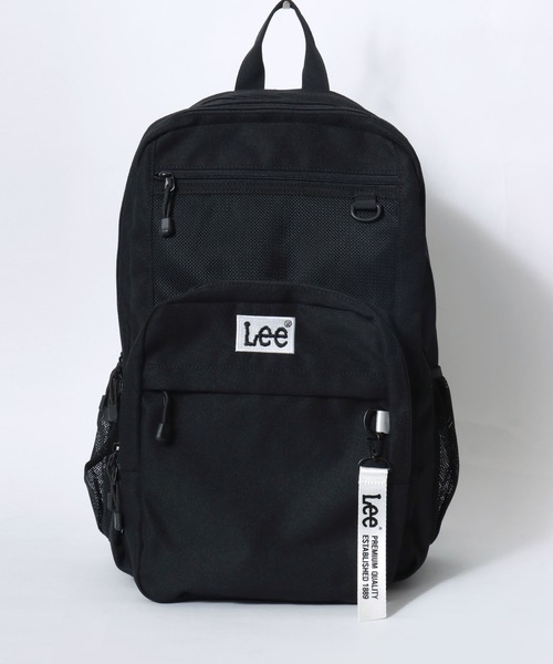 Lee(リー)の「Lee/リー 撥水 ロゴ ワンポイント刺繍 フロントメッシュ テープチャーム付き バックパック/リュックサック/大容量 約23L/レディース メンズ(バックパック/リュック・レディース・ブラック×ホワイト/ブラック×パープル/ブラック×グリーン/ブラック×ピンク/ブラック×ブラック・FREE)」の10枚目の写真
