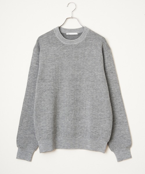 ikka（イッカ）の「ヘリンボンジャカードニット（ニット/セーター・メンズ・グレー/ワイン/ネイビー・M/L/XL）」の2枚目の写真