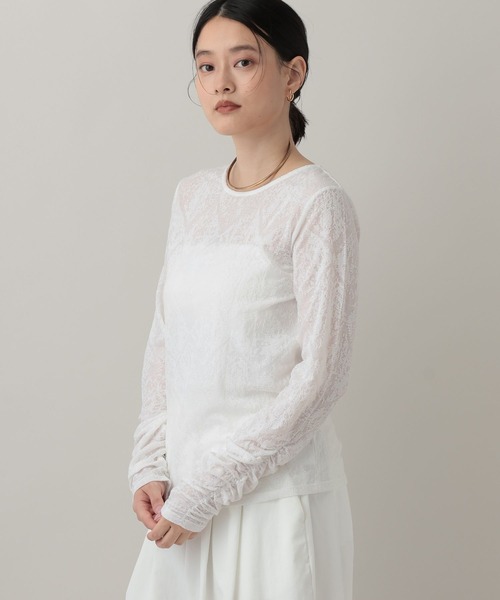 A part by(アパートバイ)の「レースジャガードシャーリング_長袖(Tシャツ/カットソー・レディース・ブラック/ホワイト・FREE)」の1枚目の写真