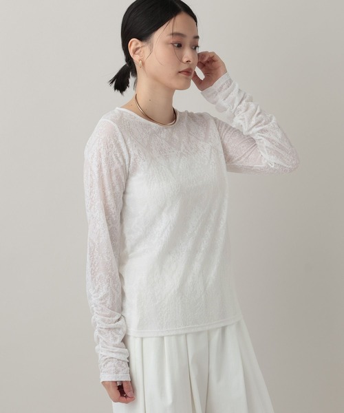 A part by(アパートバイ)の「レースジャガードシャーリング_長袖(Tシャツ/カットソー・レディース・ブラック/ホワイト・FREE)」の4枚目の写真