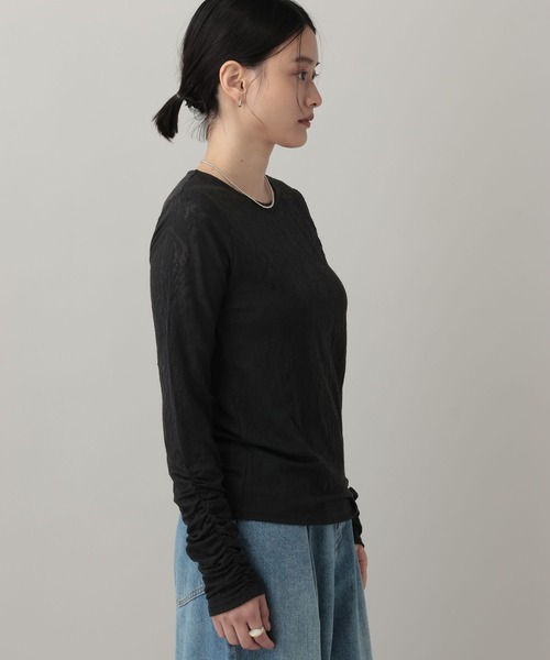 A part by(アパートバイ)の「レースジャガードシャーリング_長袖(Tシャツ/カットソー・レディース・ブラック/ホワイト・FREE)」の10枚目の写真