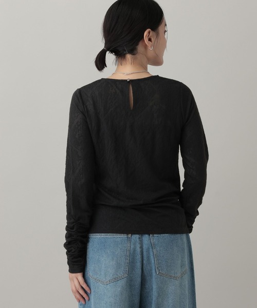 A part by(アパートバイ)の「レースジャガードシャーリング_長袖(Tシャツ/カットソー・レディース・ブラック/ホワイト・FREE)」の11枚目の写真