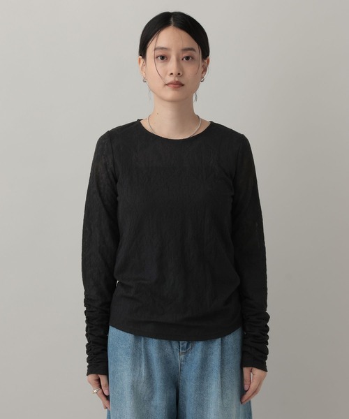 A part by(アパートバイ)の「レースジャガードシャーリング_長袖(Tシャツ/カットソー・レディース・ブラック/ホワイト・FREE)」の12枚目の写真