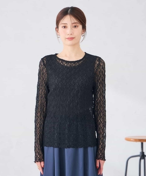 a.v.v(アーヴェヴェ)の「ストレッチ レース トップス(Tシャツ/カットソー・レディース・アイボリー/ブラック・38/40)」の20枚目の写真