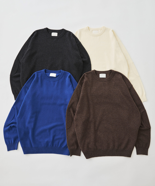 EDIFICE(エディフィス)の「《EDIFICE by PIPPIOLINO》エルボー パッチ クルーネック ニット(ニット/セーター・メンズ・チャコールグレー/ブラウン/ブルー/アイボリー・MEDIUM/LARGE)」の5枚目の写真