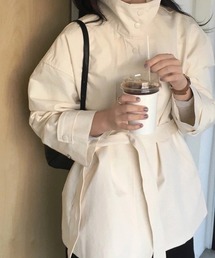 スタンドカラー ドローストリング トレンチコート