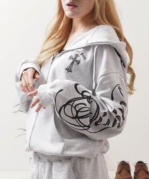 【セットアップ対応】捲縮裏毛 レタリング ZIPパーカー / Crimp French Terry Lettering Zip-Up Hoodie