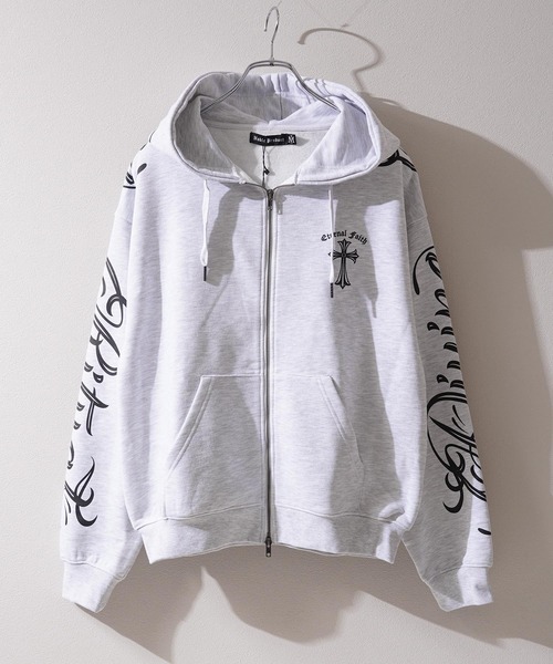 1111clothing(ワンフォークロージング)の「【セットアップ対応】捲縮裏毛 レタリング ZIPパーカー / Crimp French Terry Lettering Zip-Up Hoodie(パーカー・メンズ・ブラック/アッシュ・M/L)」の15枚目の写真