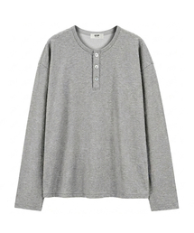 ヘンリーネック セミクロップド デイリー ロングスリーブ Tシャツ 3Color