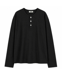 ヘンリーネック セミクロップド デイリー ロングスリーブ Tシャツ 3Color