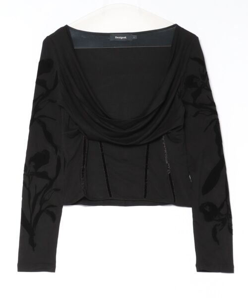 Desigual（デシグアル）の「Square neck ruched crop top / スクエアネックラッシュドクロップトップ（Tシャツ/カットソー・レディース・ブラック・S/M/L/XL/XS）」の2枚目の写真