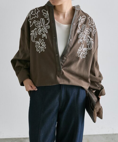 ear PAPILLONNER(イアパピヨネ)の「エンブロイダリートップス【SUM1 STYLE】(シャツ/ブラウス・レディース・ブラウン/ホワイト系その他/ブラック・FREE)」の18枚目の写真