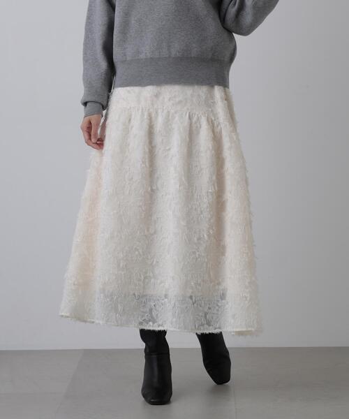 N.(N. Natural Beauty Basic)(エヌエヌナチュラルビューティーベーシック)の「カットジャガードスカート(スカート・レディース・オフホワイト/ブラック/キャメル・FREE)」の2枚目の写真