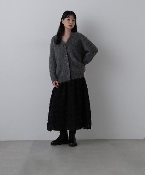 N.(N. Natural Beauty Basic)(エヌエヌナチュラルビューティーベーシック)の「カットジャガードスカート(スカート・レディース・オフホワイト/ブラック/キャメル・FREE)」の4枚目の写真