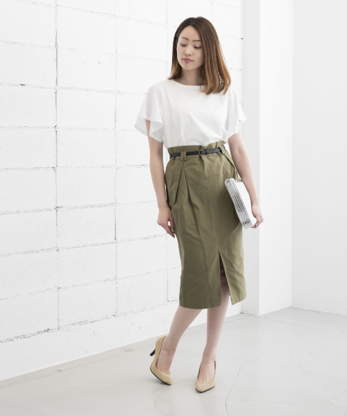 actuel(アクチュエル)の「ベルト付きフロントスリットSK(スカート・レディース・カーキ/サンドベージュ・FREE)」の2枚目の写真