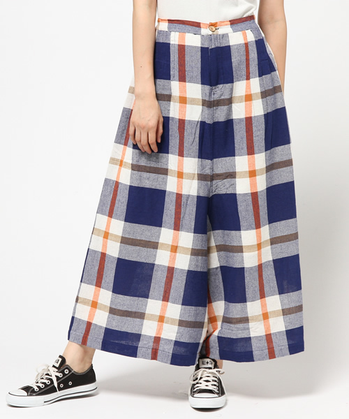 チャイハネ（チャイハネ）の「【チャイハネ】南インド綿 チェック織りガウチョパンツ / スカンツ スカーチョ（その他パンツ・レディース・ホワイト/マルチ/ネイビー・FREE）」の10枚目の写真