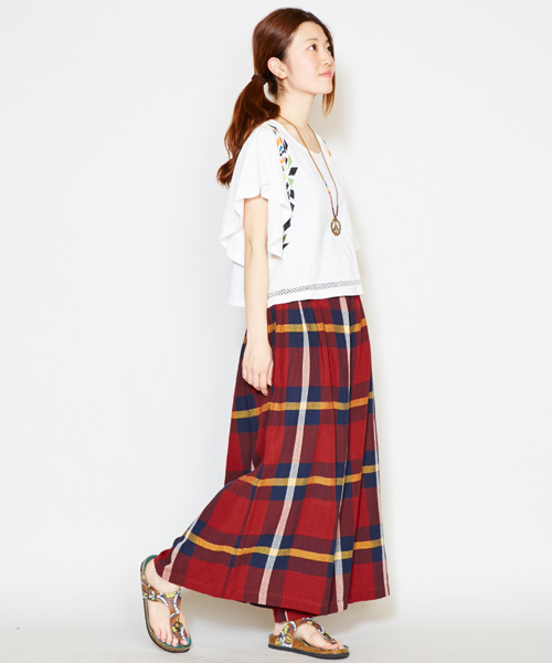 チャイハネ（チャイハネ）の「【チャイハネ】南インド綿 チェック織りガウチョパンツ / スカンツ スカーチョ（その他パンツ・レディース・ホワイト/マルチ/ネイビー・FREE）」の12枚目の写真